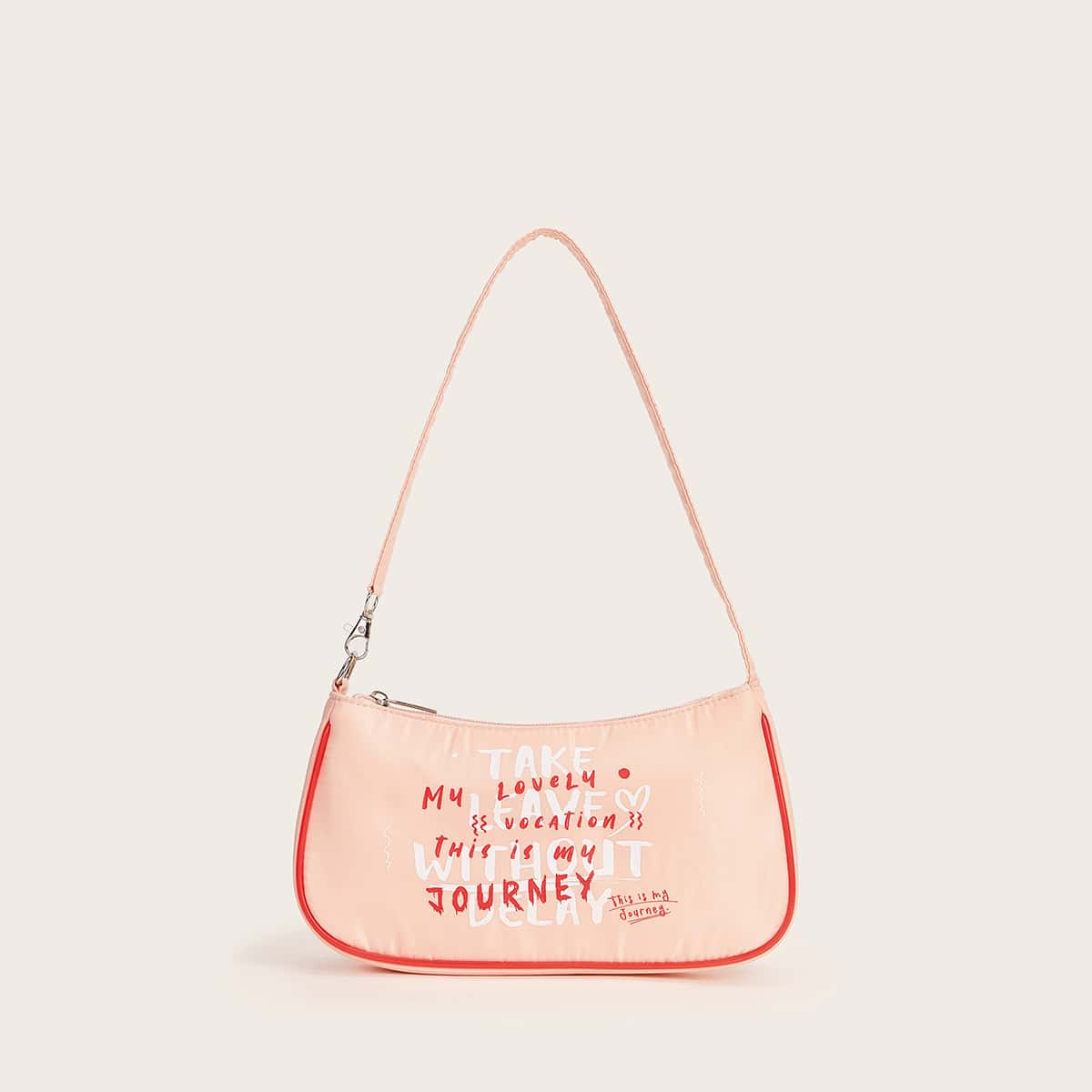 Slogan Graphic Baguette Bag, Baby pink