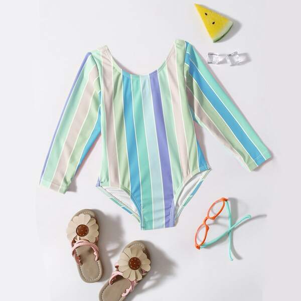 

Toddler Girls Striped One Piece Swimsuit, Multicolor