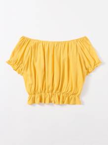 SHEIN Tie Neck Floral Embroidery Peplum Top - Yellow - View 2