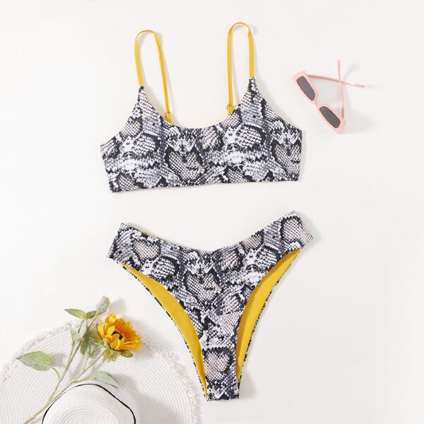 

Plus Snakeskin Print Bikini Swimsuit, Multicolor