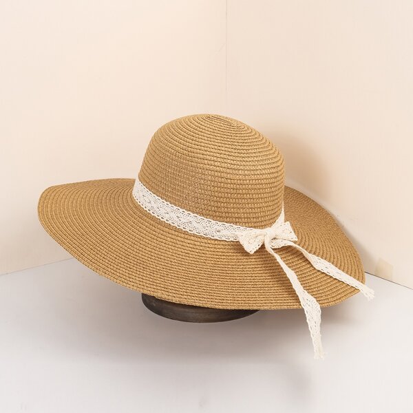 

Bow Decor Straw Hat, Khaki