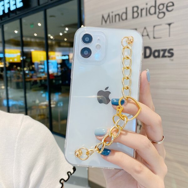 

Clear Phone Case With Heart Decor Hand Strap