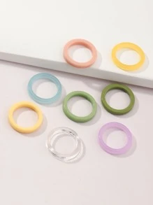 8pcs Girls Simple Ring - Multicolor - View 3