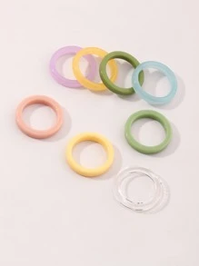 8pcs Girls Simple Ring - Multicolor - View 4