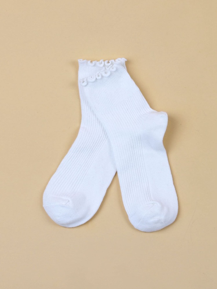 Frill Trim Crew Socks - White - View 2