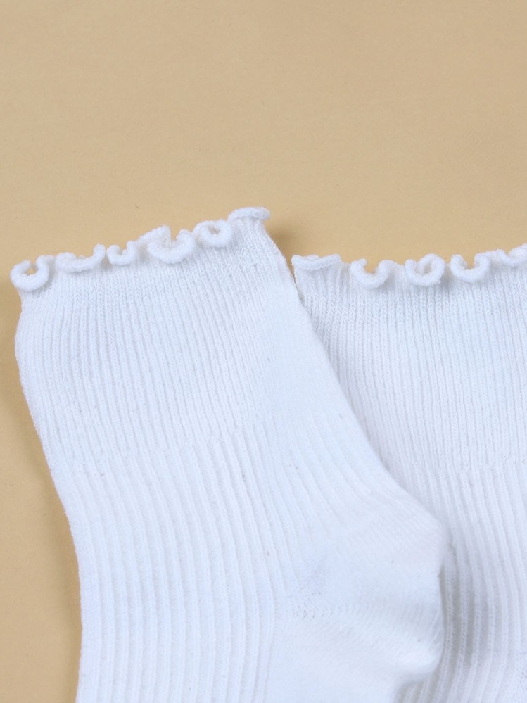 Frill Trim Crew Socks - White - View 4