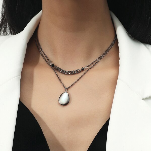 

2pcs Water-drop Charm Necklace, Gun black