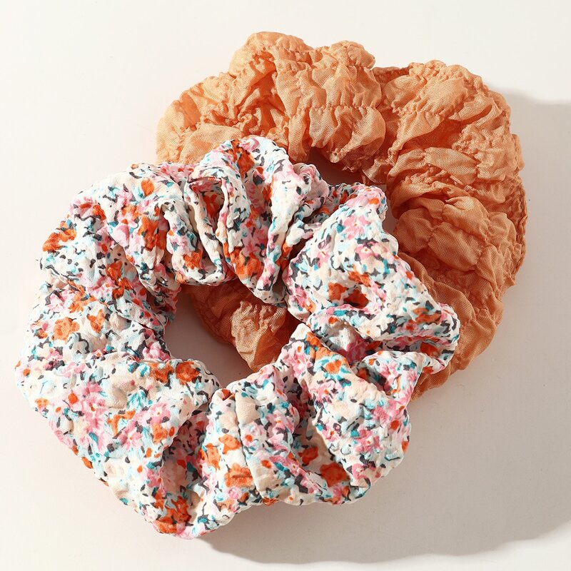 

2pcs Flower Print Scrunchie, Multicolor