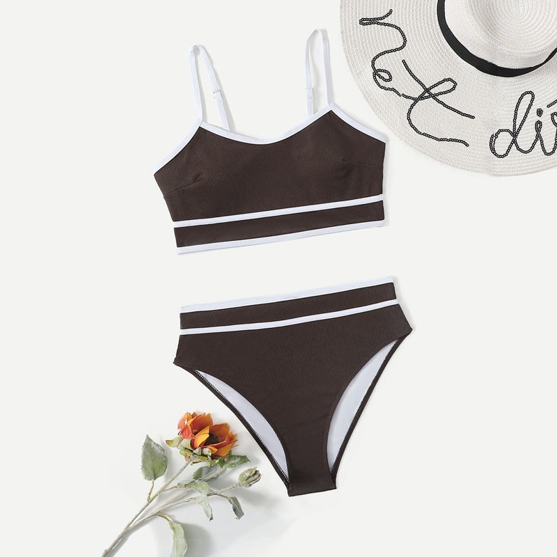 

Solid Rib Bikini Swimsuit, Coffee brown