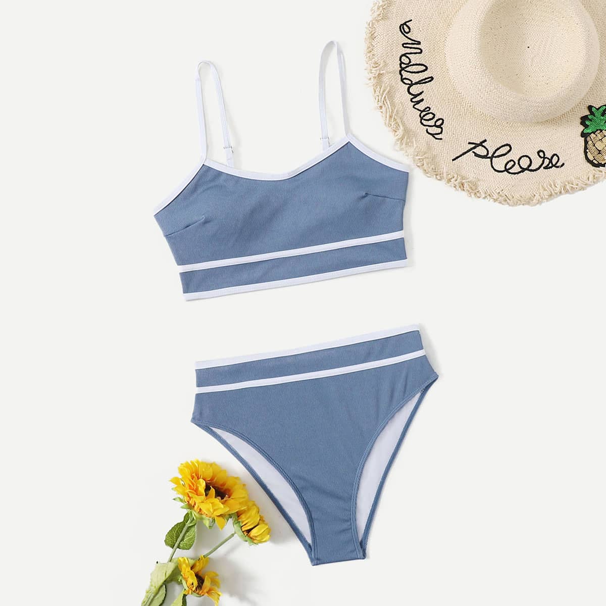 

Solid Rib Bikini Swimsuit, Blue