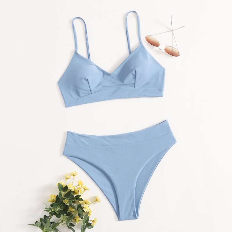 

Simple Solid Bikini Swimsuit, Dusty blue