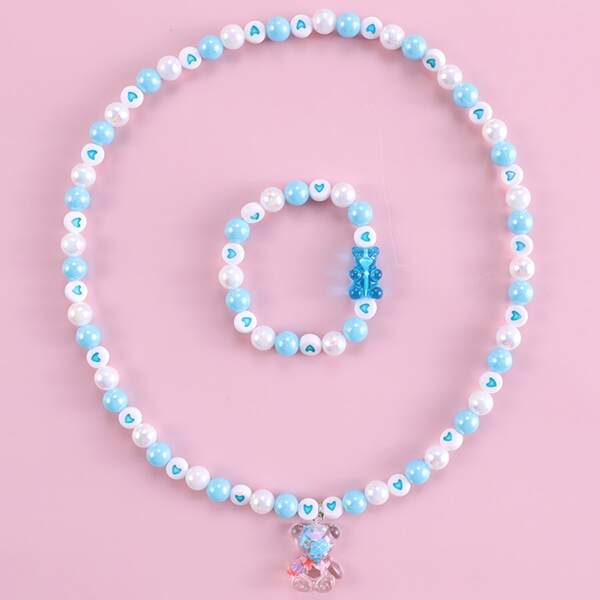 

Toddler Girls Bear Charm Beaded Necklace & Bracelet, Blue