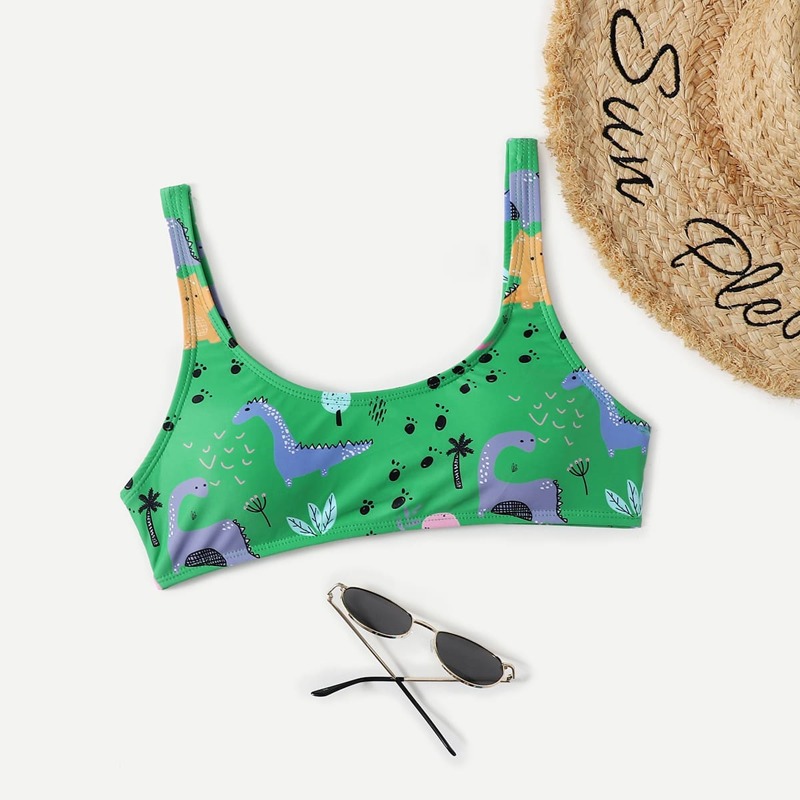 

Cartoon Graphic Bikini Top, Green
