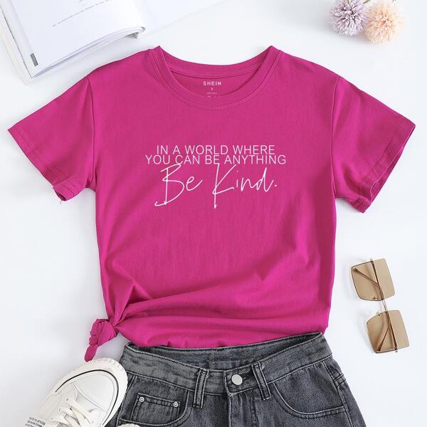 

Slogan Graphic Drop Shoulder Tee, Red violet