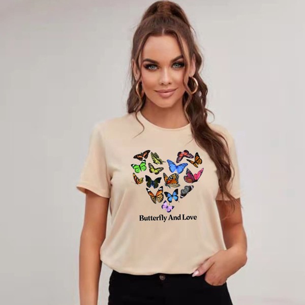 

Butterfly & Letter Graphic Tee, Apricot