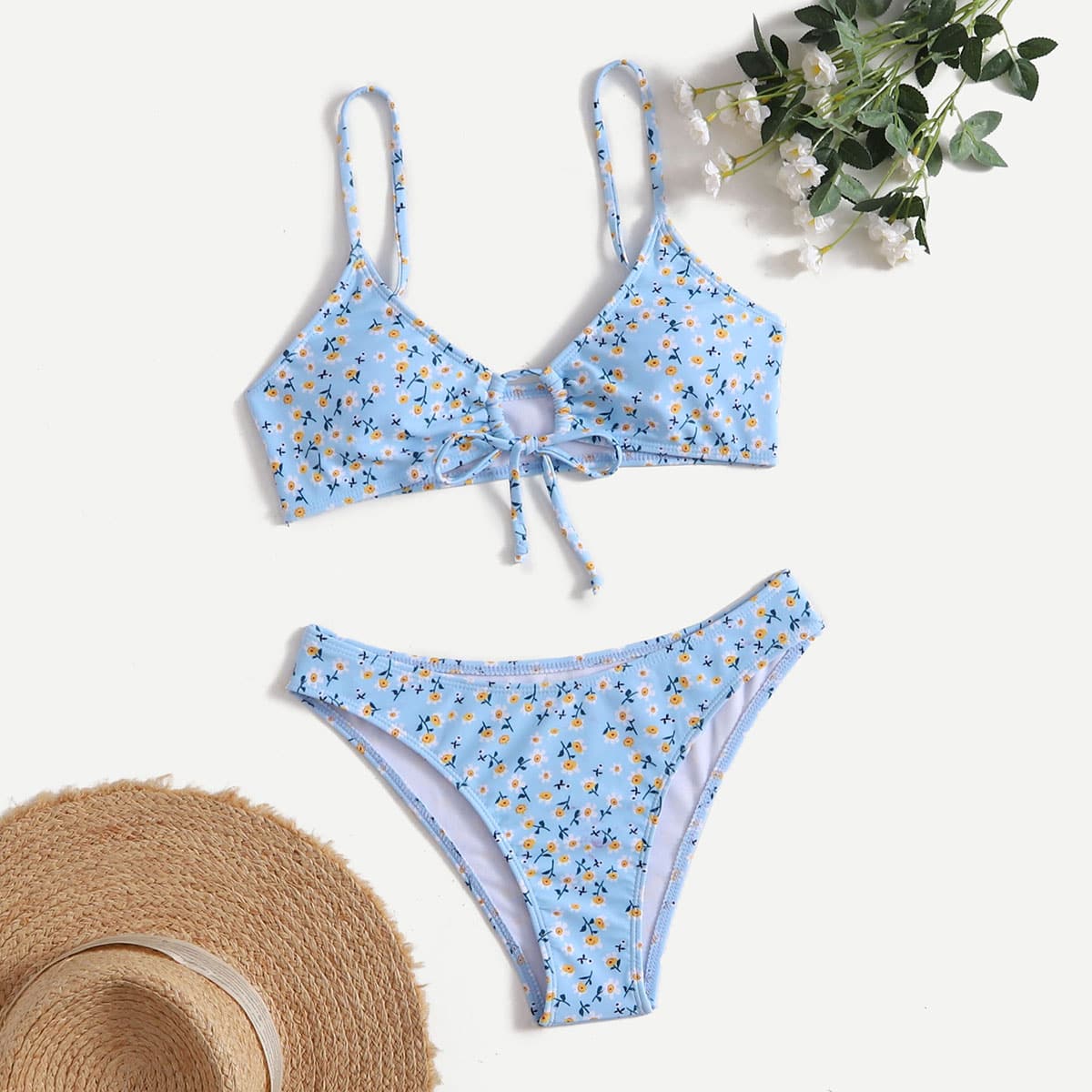 

Ditsy Floral Bikini Swimsuit, Baby blue