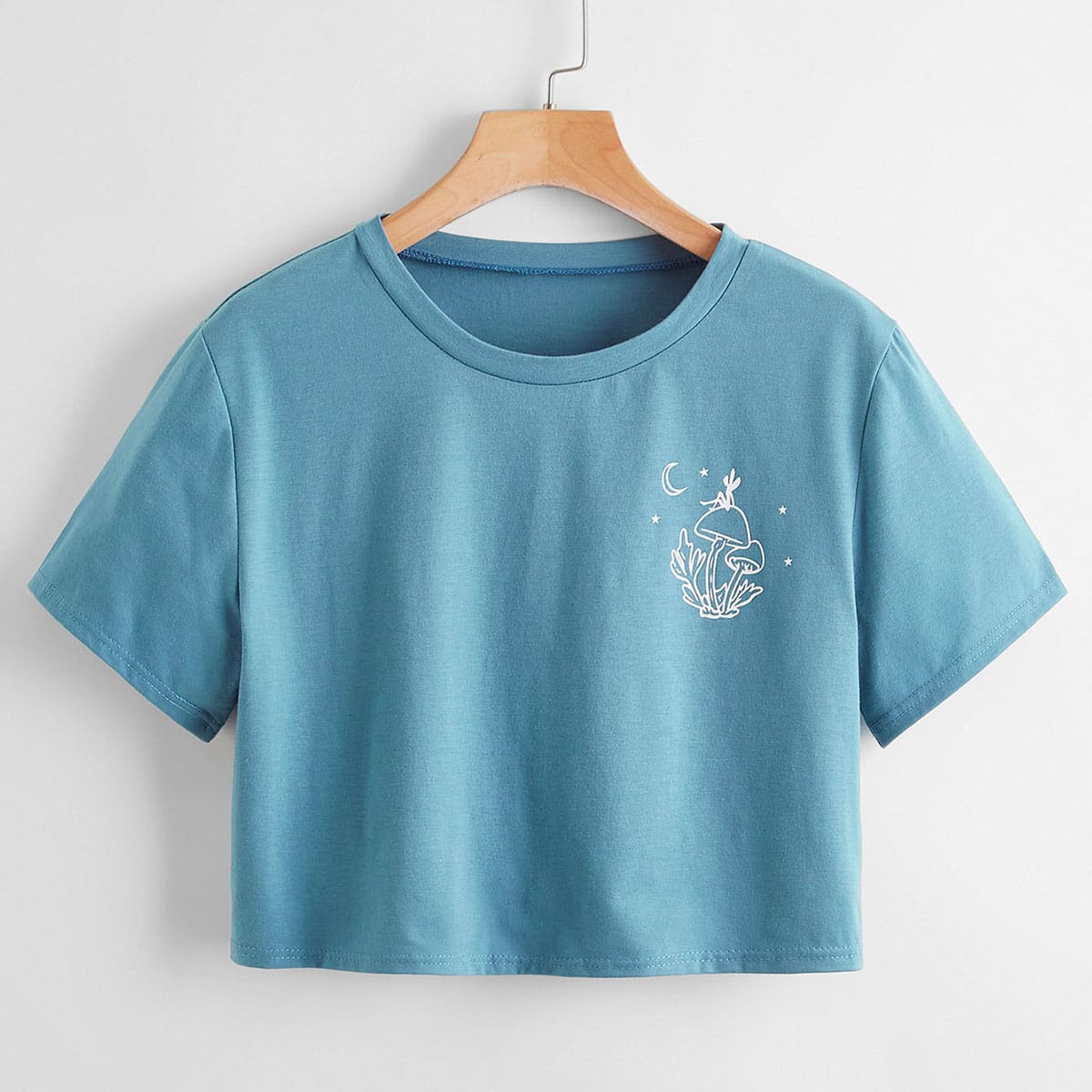 

Mushroom Graphic Crop Tee, Blue