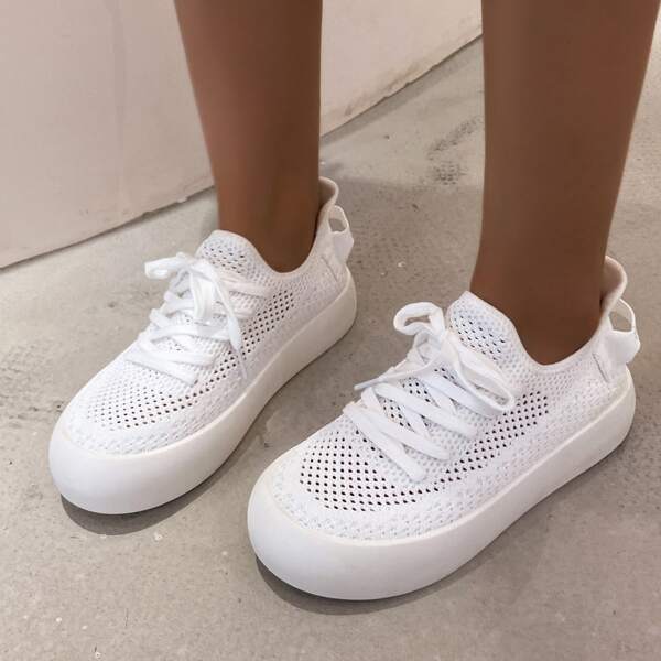 

Lace Up Decor Low Top Breathable Sneakers, White