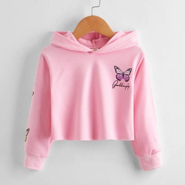 

Toddler Girls Butterfly And Letter Graphic Hoodie, Baby pink