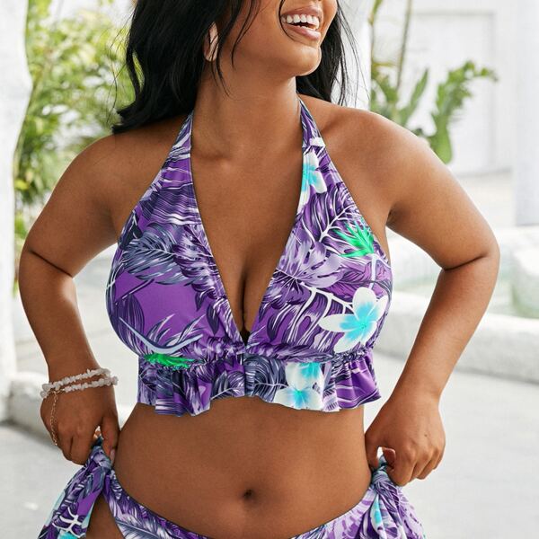 

Plus Floral & Tropical Halter Bikini Top, Multicolor