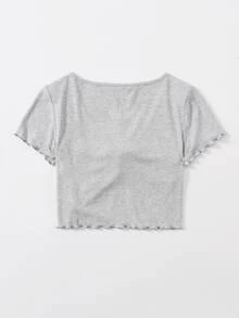 SHEIN Qutie Top con nudo delantero ribete en forma de lechuga - Gris Claro - Ver 2
