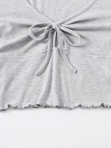 SHEIN Qutie Top con nudo delantero ribete en forma de lechuga - Gris Claro - Ver 4