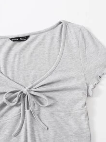 SHEIN Qutie Top con nudo delantero ribete en forma de lechuga - Gris Claro - Ver 5