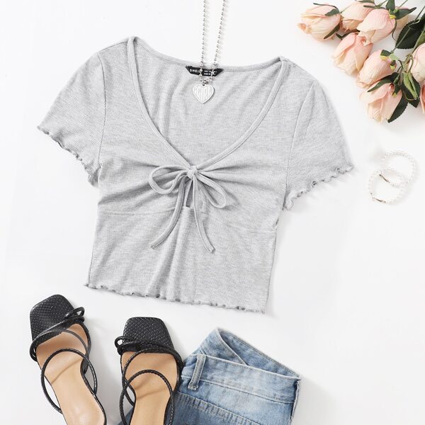 

Lettuce Trim Knot Front Top, Light grey