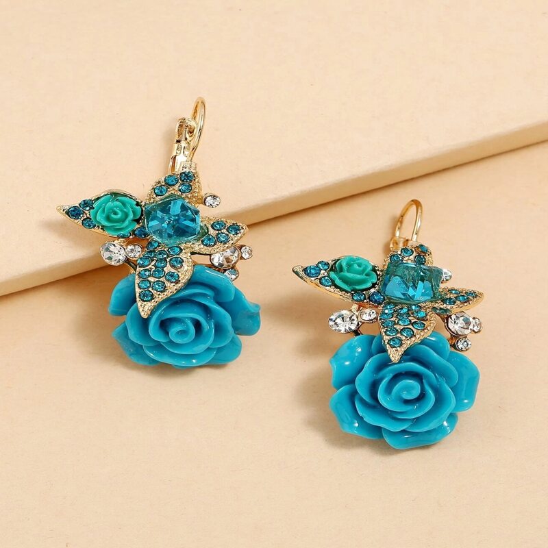 

Butterfly & Flower Drop Earrings, Baby blue