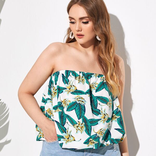 

Plus Allover Floral Print Tube Top, Multicolor