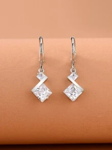 Pendientes largos geométricos zirconia cúbica - Plateado - Ver 2