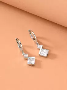 Pendientes largos geométricos zirconia cúbica - Plateado - Ver 3