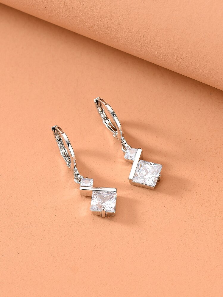 Bông tai hình học thả Khối Zirconia  Trang trí - Bạc - Xem 3
