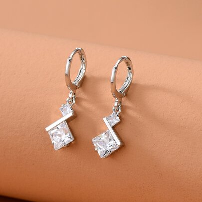 Cubic Zirconia Decor Geometric Drop Earrings