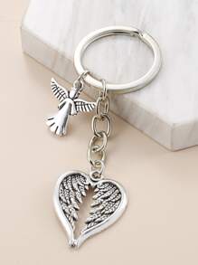 Wings Charm Keychain Valentine's Day Valentines Car Accessories Bag Charm School Cartoon Cute Goth Y2k - Silver - View 1