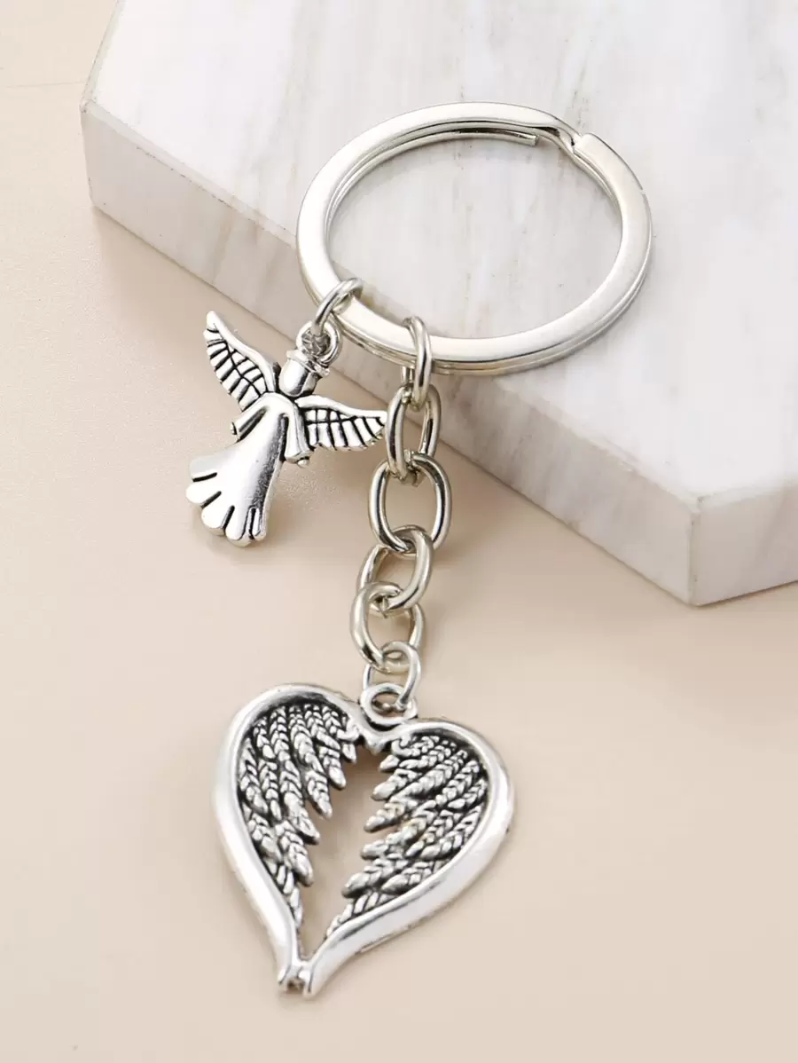 Wings Charm Keychain Valentine's Day Valentines Car Accessories Bag Charm School Cartoon Cute Goth Y2k - Silver - View 1