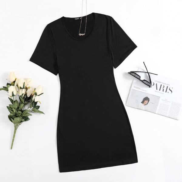 

Plus Scoop Neck Tee Dress, Black