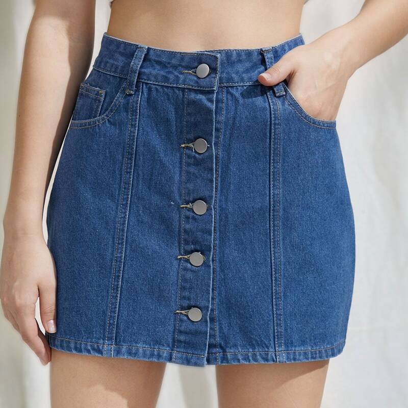 

Button Front Denim Skirt, Medium wash