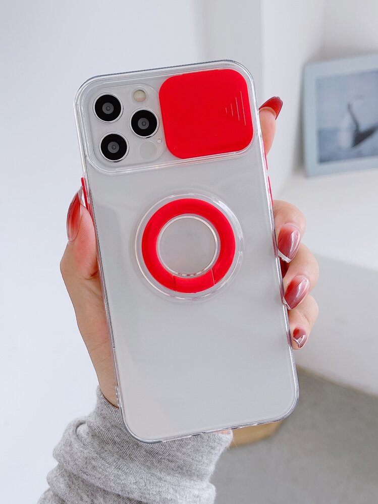 Slide Camera Cover Phone Case With Ring Holder - Red - View 1