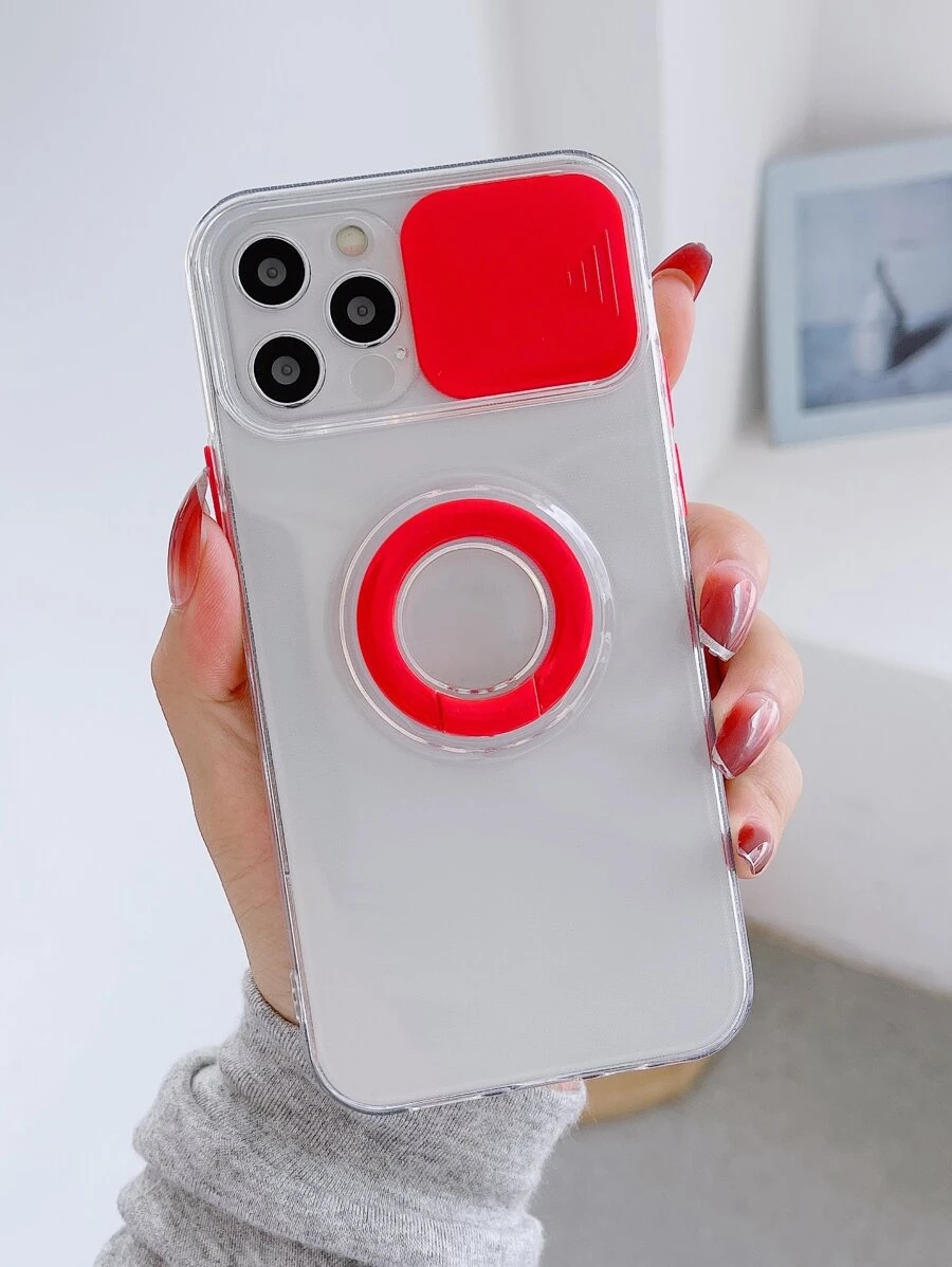 Slide Camera Cover Phone Case With Ring Holder - Red - View 1