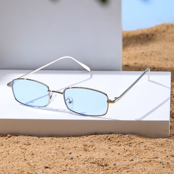 

Men Metal Square Frame Sunglasses, Blue