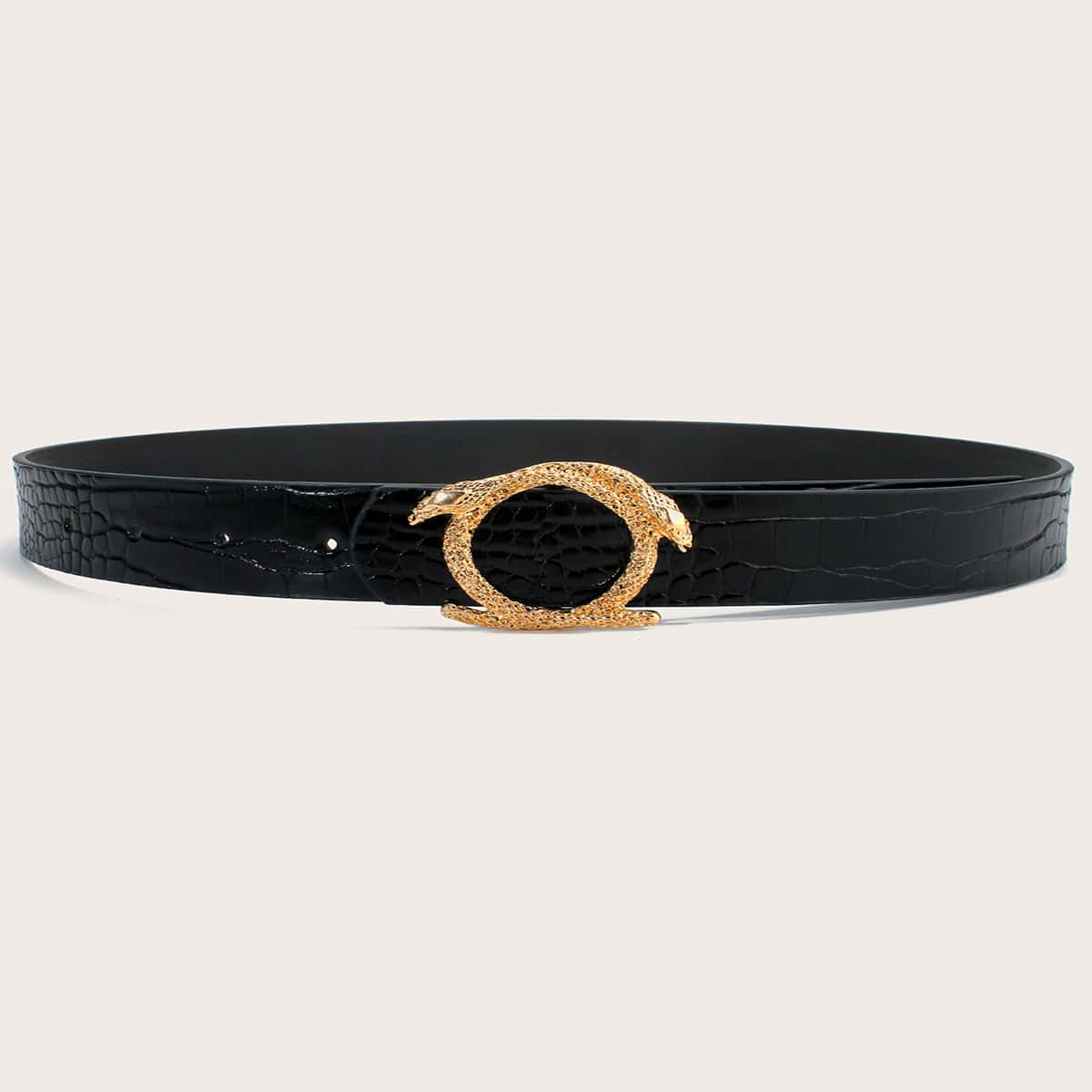 

Croc Embossed Ring Buckle Belt, Black