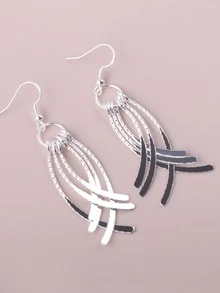 1 par de pendientes largos con borlas chapados en plata para mujer, 2 colores disponibles, pendientes con alas para uso diario con vestidos largos - Plateado - Ver 2