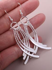 1 par de pendientes largos con borlas chapados en plata para mujer, 2 colores disponibles, pendientes con alas para uso diario con vestidos largos - Plateado - Ver 3