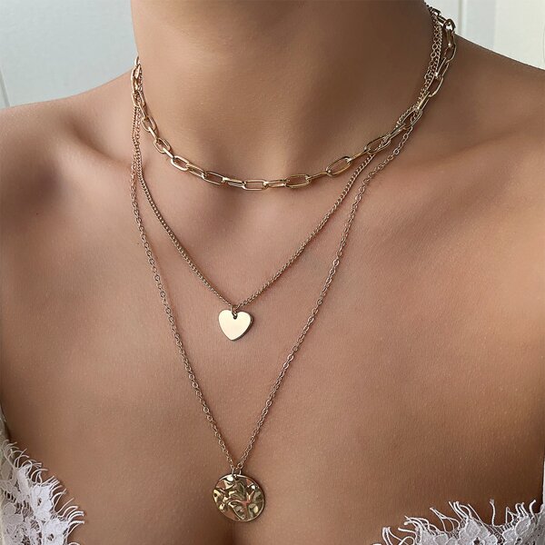 

Heart & Disc Charm Layered Necklace, Gold