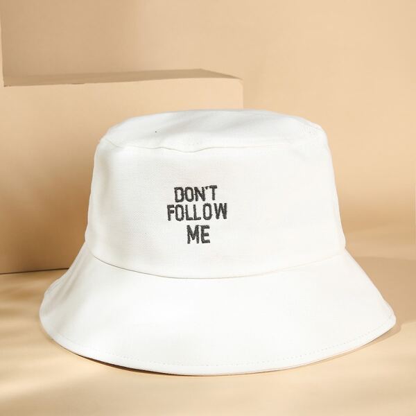 

Men Letter Embroidered Bucket Hat, White