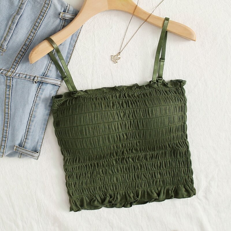 

Frill Trim Longline Bra, Green