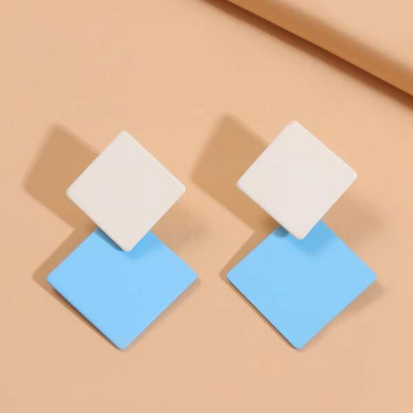 

Two Tone Geometric Drop Earrings, Multicolor