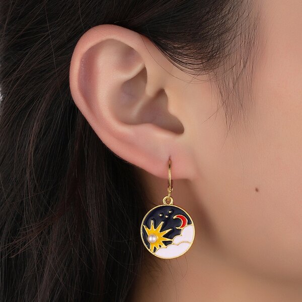 

Sun & Moon Decor Round Drop Earrings, Multicolor