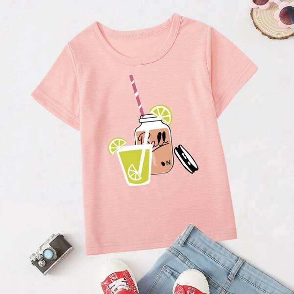 

Girls Juice Print Tee, Baby pink